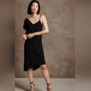 Banana Republic Midi Dress Size Large Black Asymmetrical Knit Modern NWOT NEW